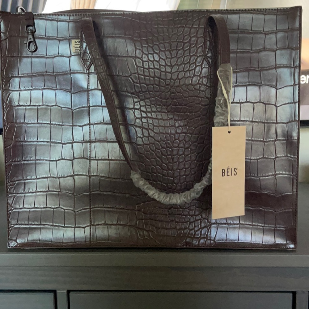 Work tote in brown croc